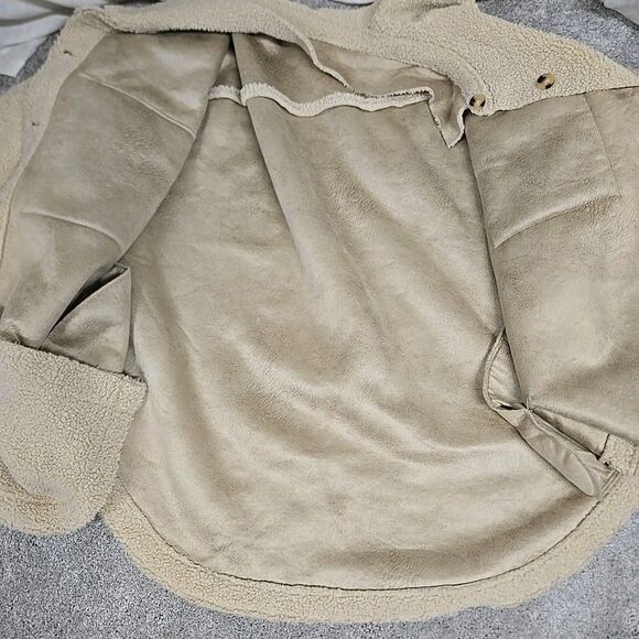 Good American Contour Faux Shearling Sherpa Jacket Cream Women’s Sz 7/8 4XL-5XL - Picture 9 of 12